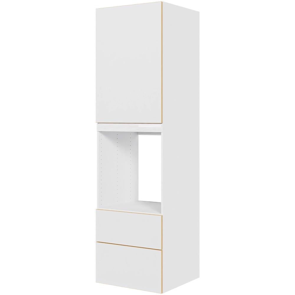 Multi-Living Køkken ekstra højt indbygningsskab til ovn  i White/Oak Line H: 214,4 cm D: 60,0 cm - 1 låge & 2 skuffer deludtræk/softluk - Bredde: 60 cm