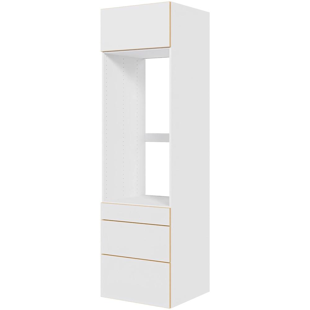 Multi-Living Køkken ekstra højt indbygningsskab til ovn  i White/Oak Line H: 214,4 cm D: 60,0 cm - 1 låge & 3 skuffer fuldudtræk/softluk - Bredde: 60 cm